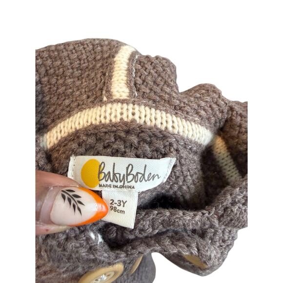 Baby Boden Brown Bear Knit Sweater Jacket Hooded Long Sleeve Button Front 2-3Y - Picture 2 of 10